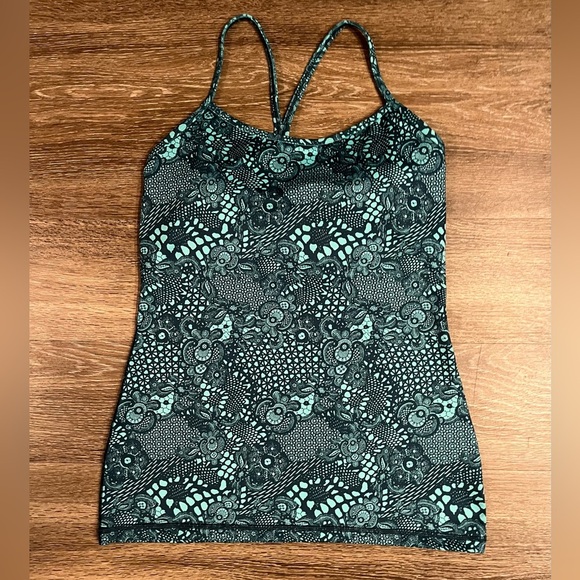 *Final Price* Lululemon Power Y Tank in Teal Lace Paisley Print Size 8 - Picture 1 of 3